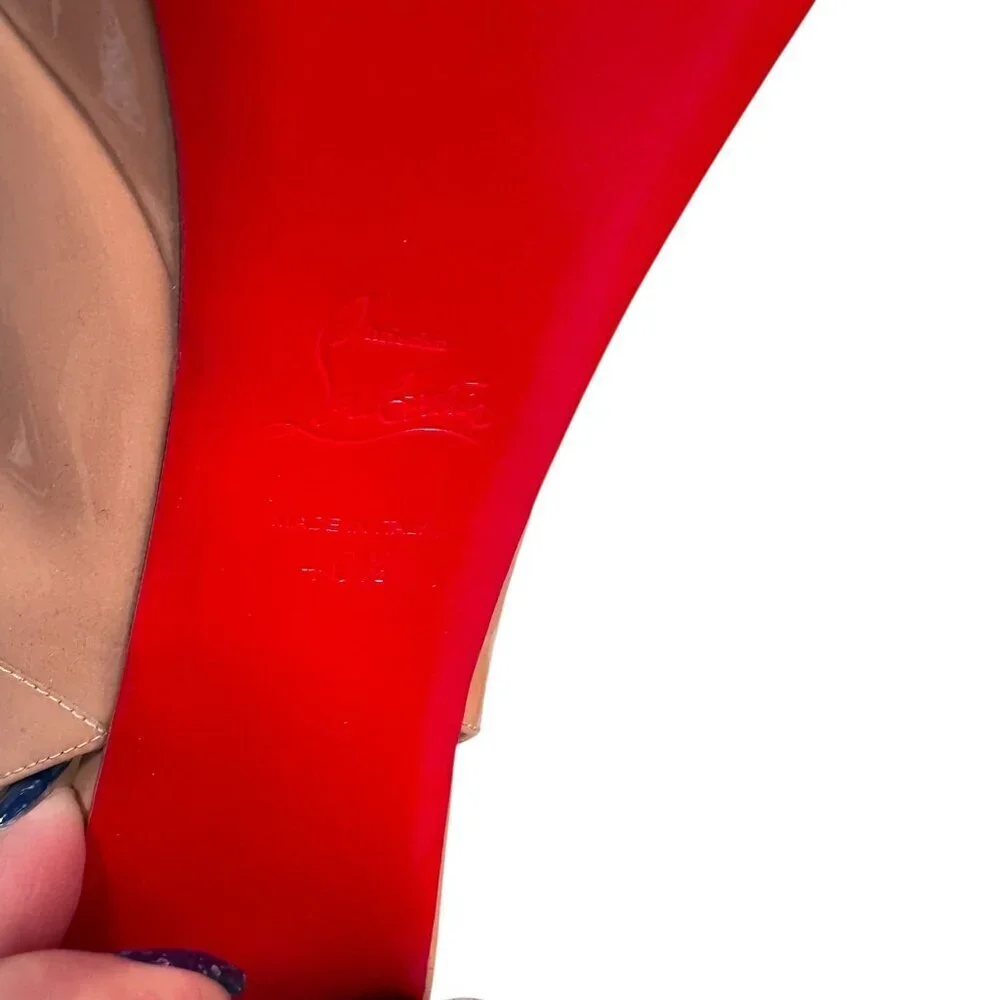 Christian Louboutin Movida Sling 130 Patent Heels – Nude (40.5 Dust Bag & Box)